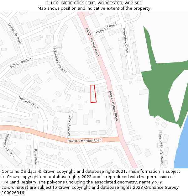 3, LECHMERE CRESCENT, WORCESTER, WR2 6ED: Location map and indicative extent of plot