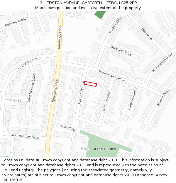 3, LEDSTON AVENUE, GARFORTH, LEEDS, LS25 2BP: Location map and indicative extent of plot