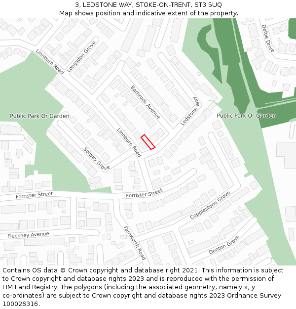 3, LEDSTONE WAY, STOKE-ON-TRENT, ST3 5UQ: Location map and indicative extent of plot