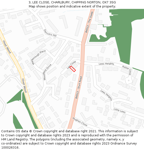 3, LEE CLOSE, CHARLBURY, CHIPPING NORTON, OX7 3SG: Location map and indicative extent of plot