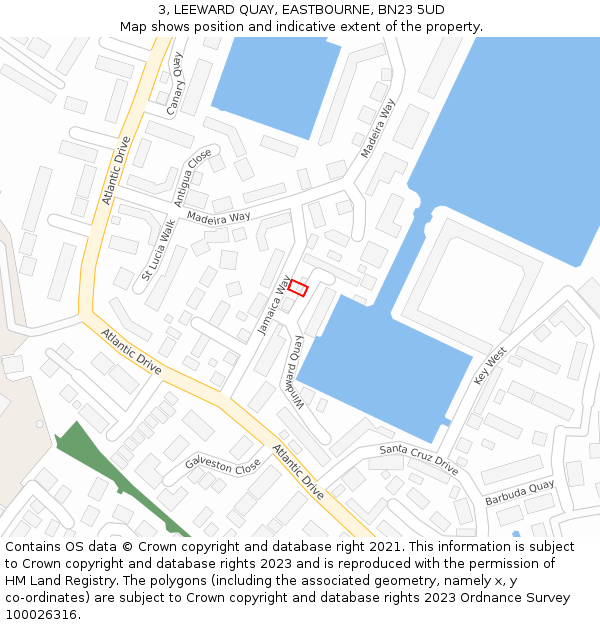 3, LEEWARD QUAY, EASTBOURNE, BN23 5UD: Location map and indicative extent of plot