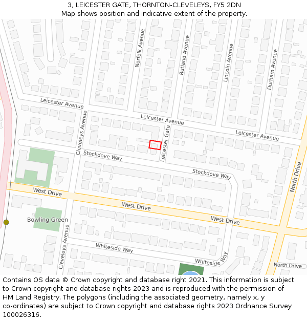 3, LEICESTER GATE, THORNTON-CLEVELEYS, FY5 2DN: Location map and indicative extent of plot