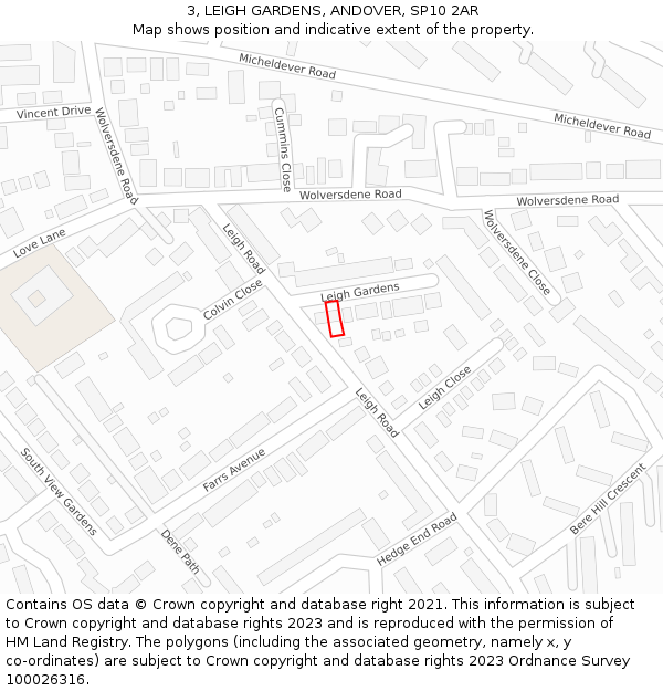 3, LEIGH GARDENS, ANDOVER, SP10 2AR: Location map and indicative extent of plot