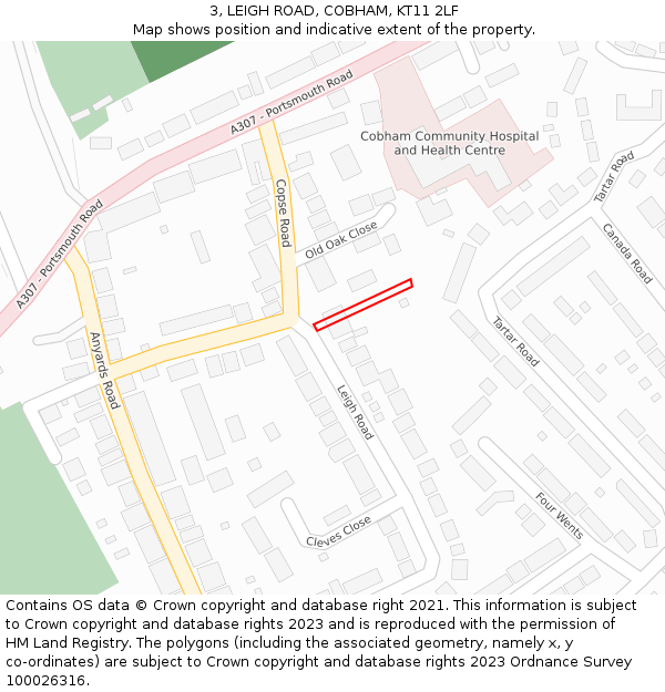 3, LEIGH ROAD, COBHAM, KT11 2LF: Location map and indicative extent of plot