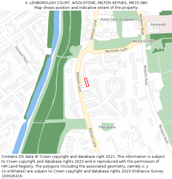 3, LENBOROUGH COURT, WOOLSTONE, MILTON KEYNES, MK15 0BX: Location map and indicative extent of plot