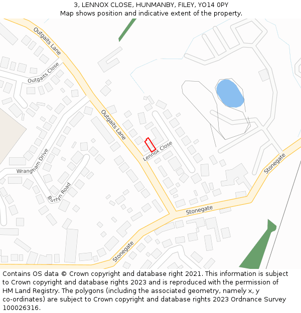 3, LENNOX CLOSE, HUNMANBY, FILEY, YO14 0PY: Location map and indicative extent of plot