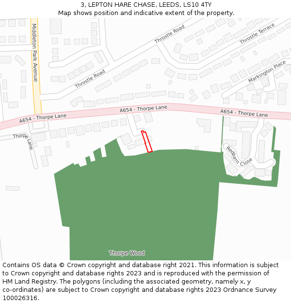 3, LEPTON HARE CHASE, LEEDS, LS10 4TY: Location map and indicative extent of plot