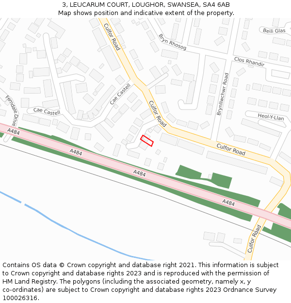 3, LEUCARUM COURT, LOUGHOR, SWANSEA, SA4 6AB: Location map and indicative extent of plot