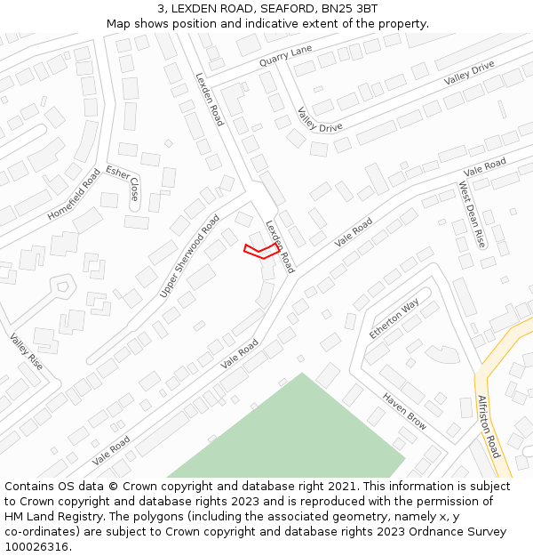 3, LEXDEN ROAD, SEAFORD, BN25 3BT: Location map and indicative extent of plot