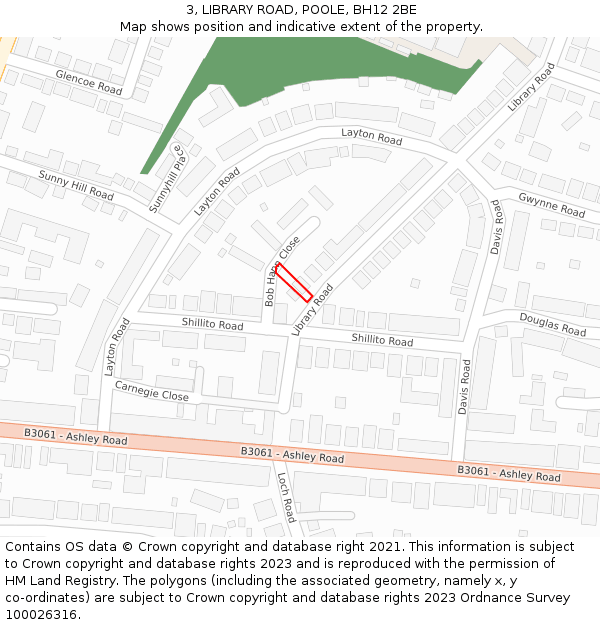 3, LIBRARY ROAD, POOLE, BH12 2BE: Location map and indicative extent of plot