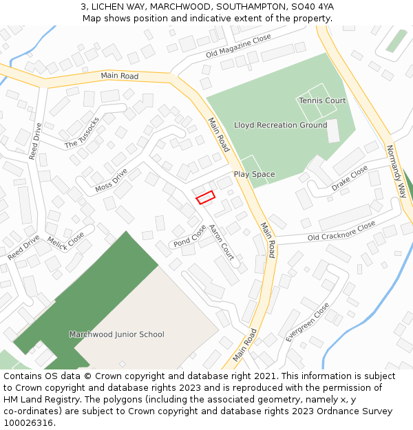 3, LICHEN WAY, MARCHWOOD, SOUTHAMPTON, SO40 4YA: Location map and indicative extent of plot