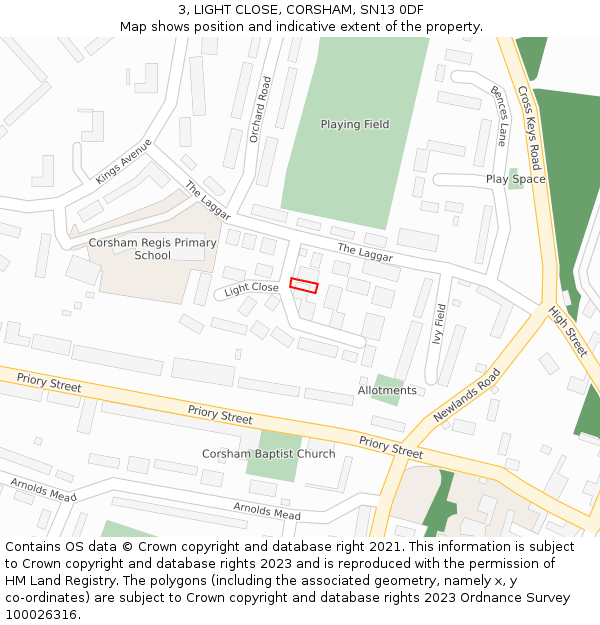 3, LIGHT CLOSE, CORSHAM, SN13 0DF: Location map and indicative extent of plot
