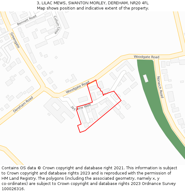 3, LILAC MEWS, SWANTON MORLEY, DEREHAM, NR20 4FL: Location map and indicative extent of plot