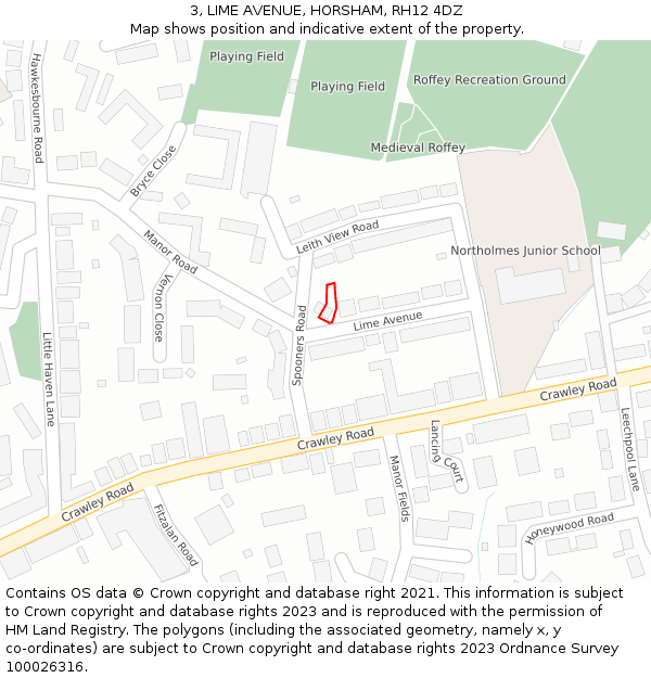 3, LIME AVENUE, HORSHAM, RH12 4DZ: Location map and indicative extent of plot