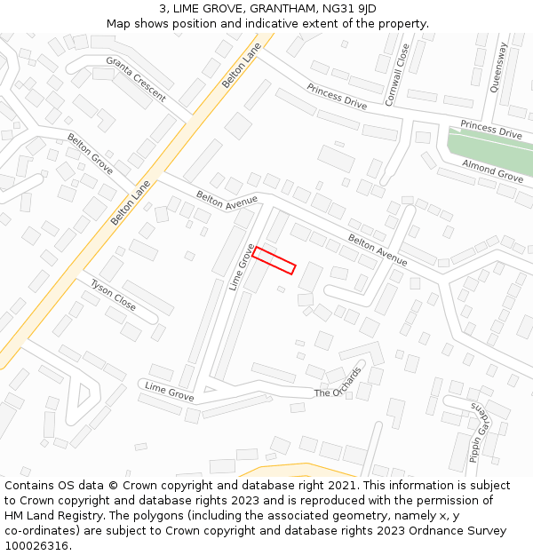 3, LIME GROVE, GRANTHAM, NG31 9JD: Location map and indicative extent of plot