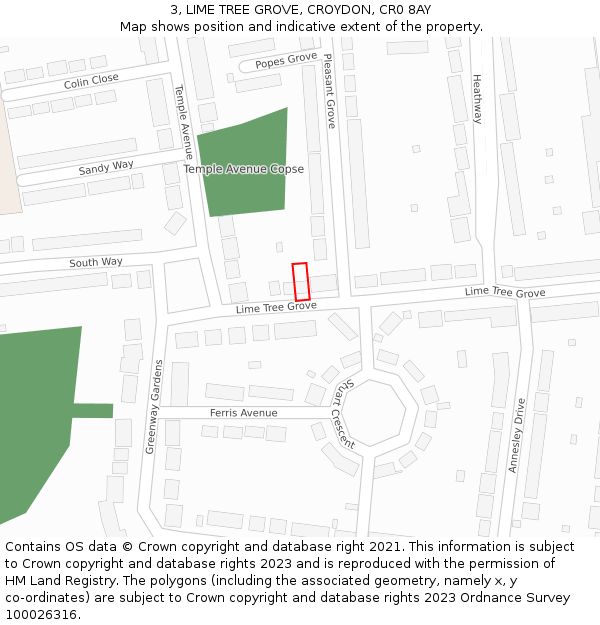 3, LIME TREE GROVE, CROYDON, CR0 8AY: Location map and indicative extent of plot