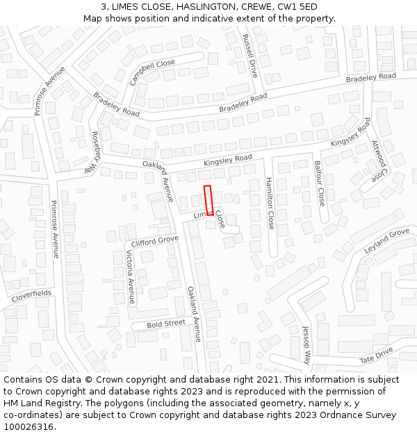 3, LIMES CLOSE, HASLINGTON, CREWE, CW1 5ED: Location map and indicative extent of plot