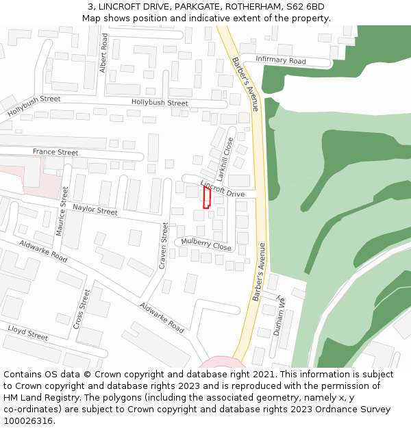 3, LINCROFT DRIVE, PARKGATE, ROTHERHAM, S62 6BD: Location map and indicative extent of plot