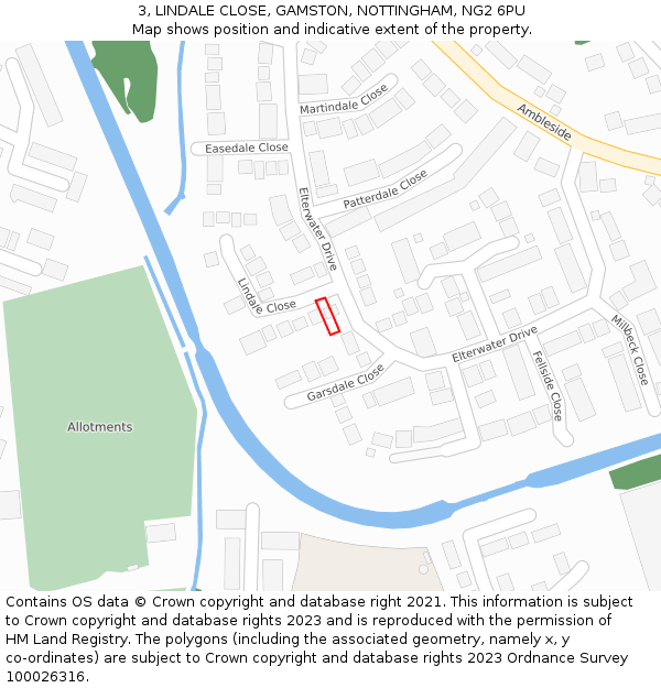 3, LINDALE CLOSE, GAMSTON, NOTTINGHAM, NG2 6PU: Location map and indicative extent of plot