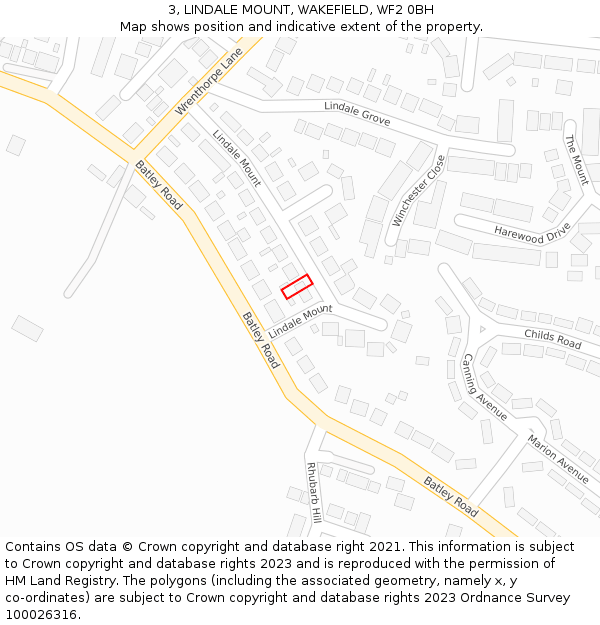 3, LINDALE MOUNT, WAKEFIELD, WF2 0BH: Location map and indicative extent of plot