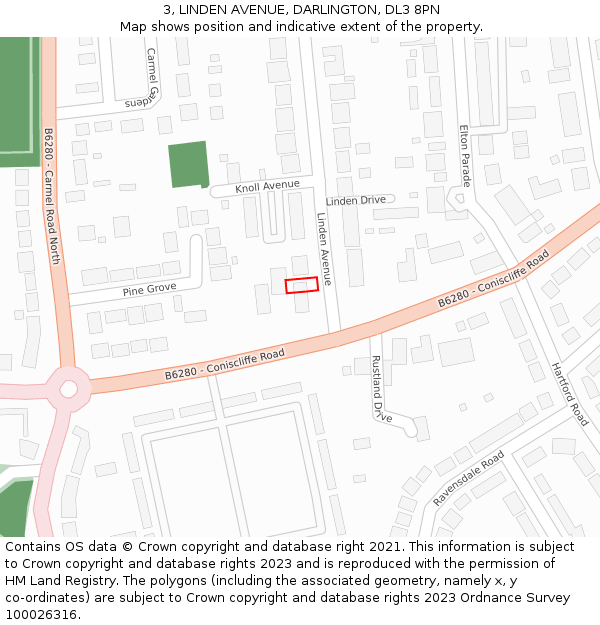 3, LINDEN AVENUE, DARLINGTON, DL3 8PN: Location map and indicative extent of plot