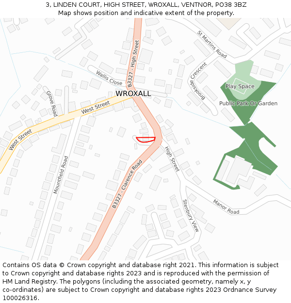 3, LINDEN COURT, HIGH STREET, WROXALL, VENTNOR, PO38 3BZ: Location map and indicative extent of plot