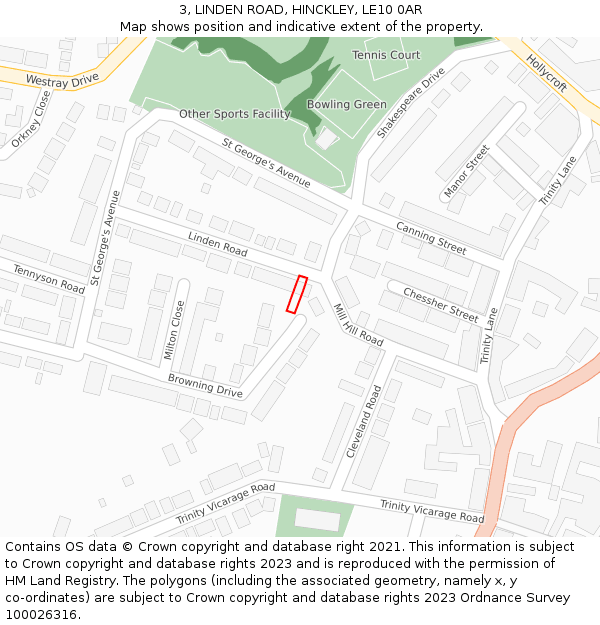 3, LINDEN ROAD, HINCKLEY, LE10 0AR: Location map and indicative extent of plot