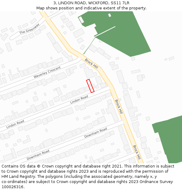 3, LINDON ROAD, WICKFORD, SS11 7LR: Location map and indicative extent of plot