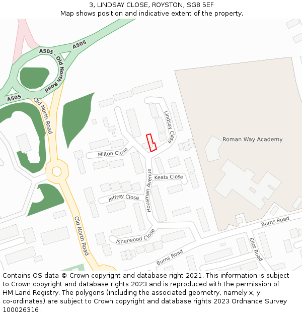 3, LINDSAY CLOSE, ROYSTON, SG8 5EF: Location map and indicative extent of plot