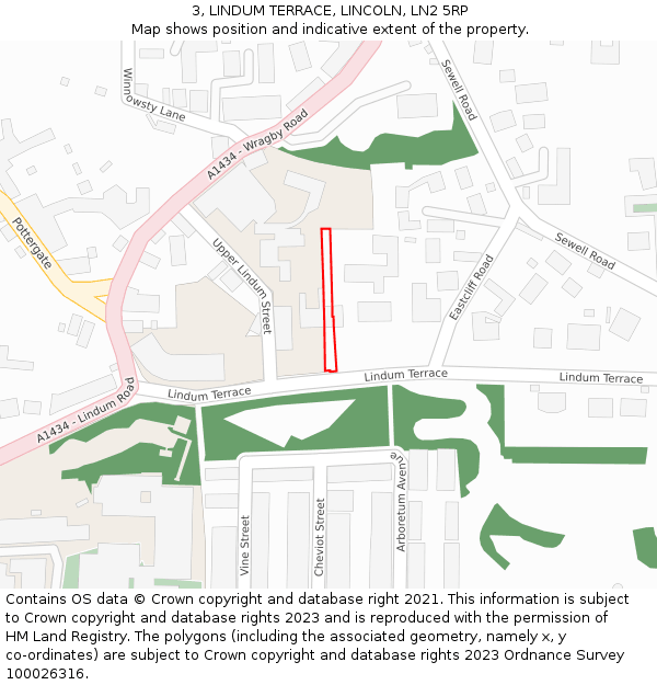 3, LINDUM TERRACE, LINCOLN, LN2 5RP: Location map and indicative extent of plot
