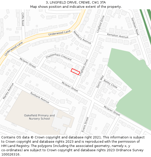 3, LINGFIELD DRIVE, CREWE, CW1 3TA: Location map and indicative extent of plot