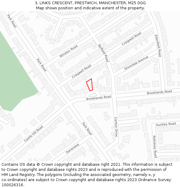 3, LINKS CRESCENT, PRESTWICH, MANCHESTER, M25 0GG: Location map and indicative extent of plot