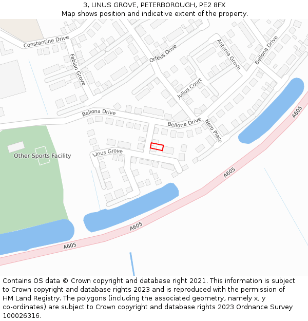 3, LINUS GROVE, PETERBOROUGH, PE2 8FX: Location map and indicative extent of plot