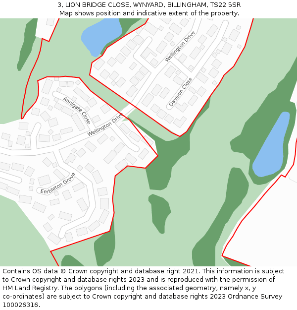 3, LION BRIDGE CLOSE, WYNYARD, BILLINGHAM, TS22 5SR: Location map and indicative extent of plot