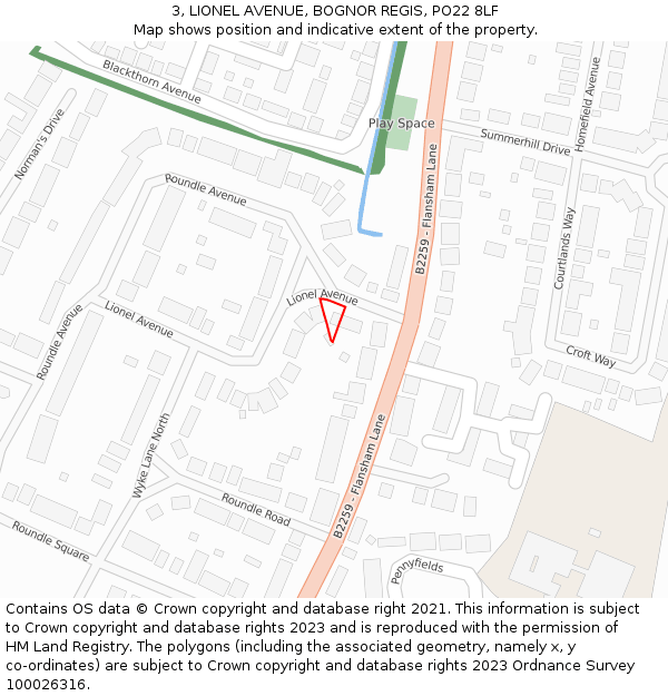 3, LIONEL AVENUE, BOGNOR REGIS, PO22 8LF: Location map and indicative extent of plot