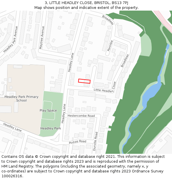 3, LITTLE HEADLEY CLOSE, BRISTOL, BS13 7PJ: Location map and indicative extent of plot