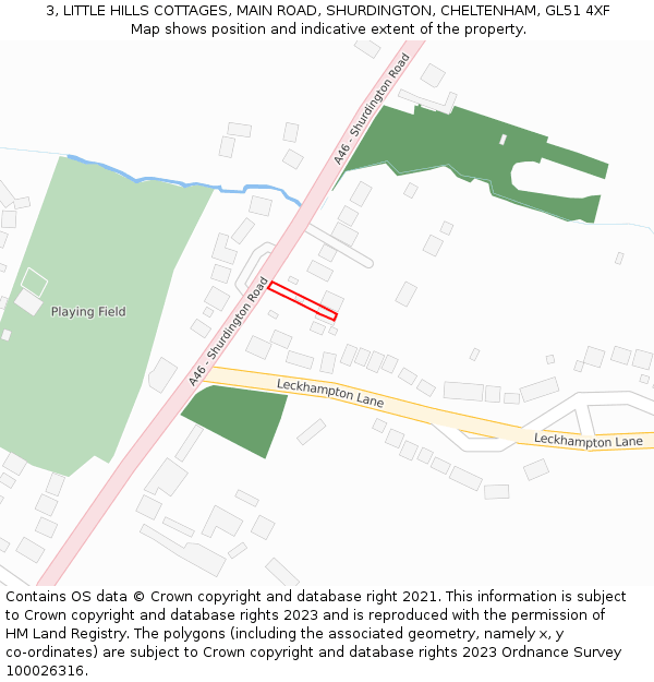 3, LITTLE HILLS COTTAGES, MAIN ROAD, SHURDINGTON, CHELTENHAM, GL51 4XF: Location map and indicative extent of plot