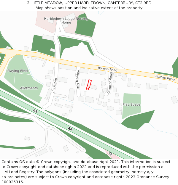 3, LITTLE MEADOW, UPPER HARBLEDOWN, CANTERBURY, CT2 9BD: Location map and indicative extent of plot