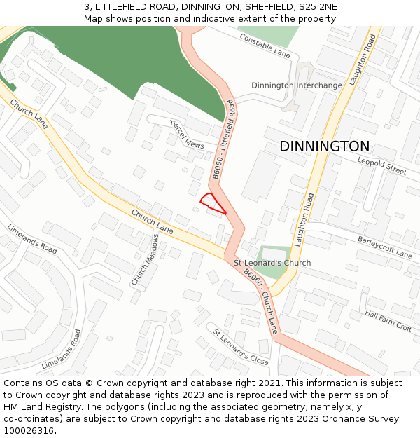 3, LITTLEFIELD ROAD, DINNINGTON, SHEFFIELD, S25 2NE: Location map and indicative extent of plot