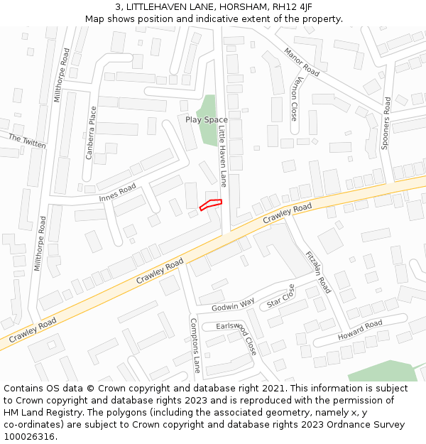 3, LITTLEHAVEN LANE, HORSHAM, RH12 4JF: Location map and indicative extent of plot
