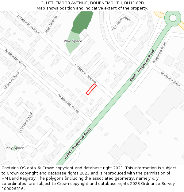 3, LITTLEMOOR AVENUE, BOURNEMOUTH, BH11 8PB: Location map and indicative extent of plot