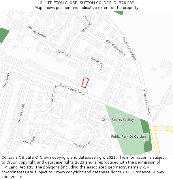 3, LITTLETON CLOSE, SUTTON COLDFIELD, B76 2RF: Location map and indicative extent of plot