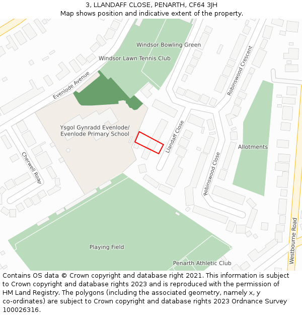 3, LLANDAFF CLOSE, PENARTH, CF64 3JH: Location map and indicative extent of plot