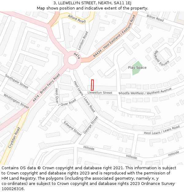 3, LLEWELLYN STREET, NEATH, SA11 1EJ: Location map and indicative extent of plot