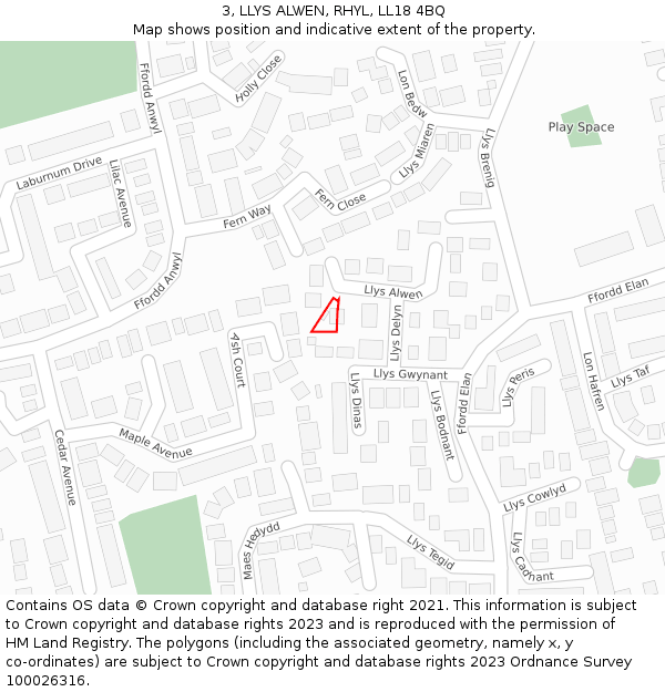 3, LLYS ALWEN, RHYL, LL18 4BQ: Location map and indicative extent of plot