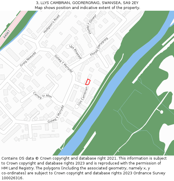 3, LLYS CAMBRIAN, GODRERGRAIG, SWANSEA, SA9 2EY: Location map and indicative extent of plot