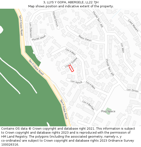 3, LLYS Y GOPA, ABERGELE, LL22 7JH: Location map and indicative extent of plot