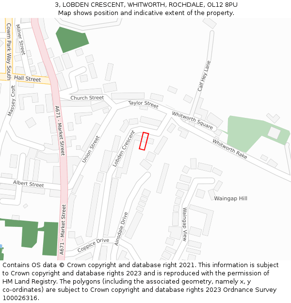 3, LOBDEN CRESCENT, WHITWORTH, ROCHDALE, OL12 8PU: Location map and indicative extent of plot