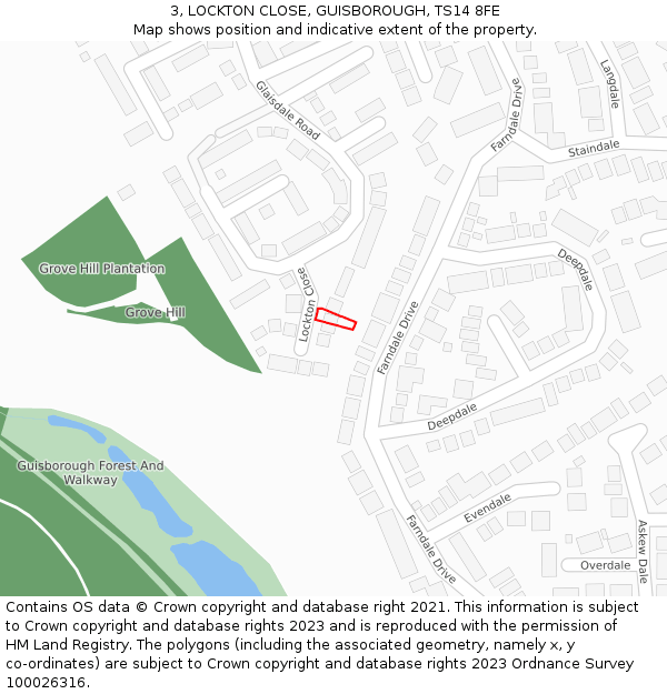 3, LOCKTON CLOSE, GUISBOROUGH, TS14 8FE: Location map and indicative extent of plot