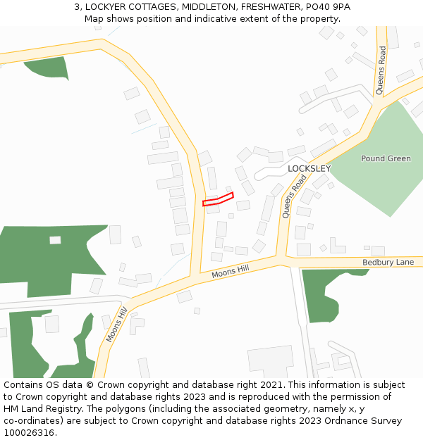 3, LOCKYER COTTAGES, MIDDLETON, FRESHWATER, PO40 9PA: Location map and indicative extent of plot